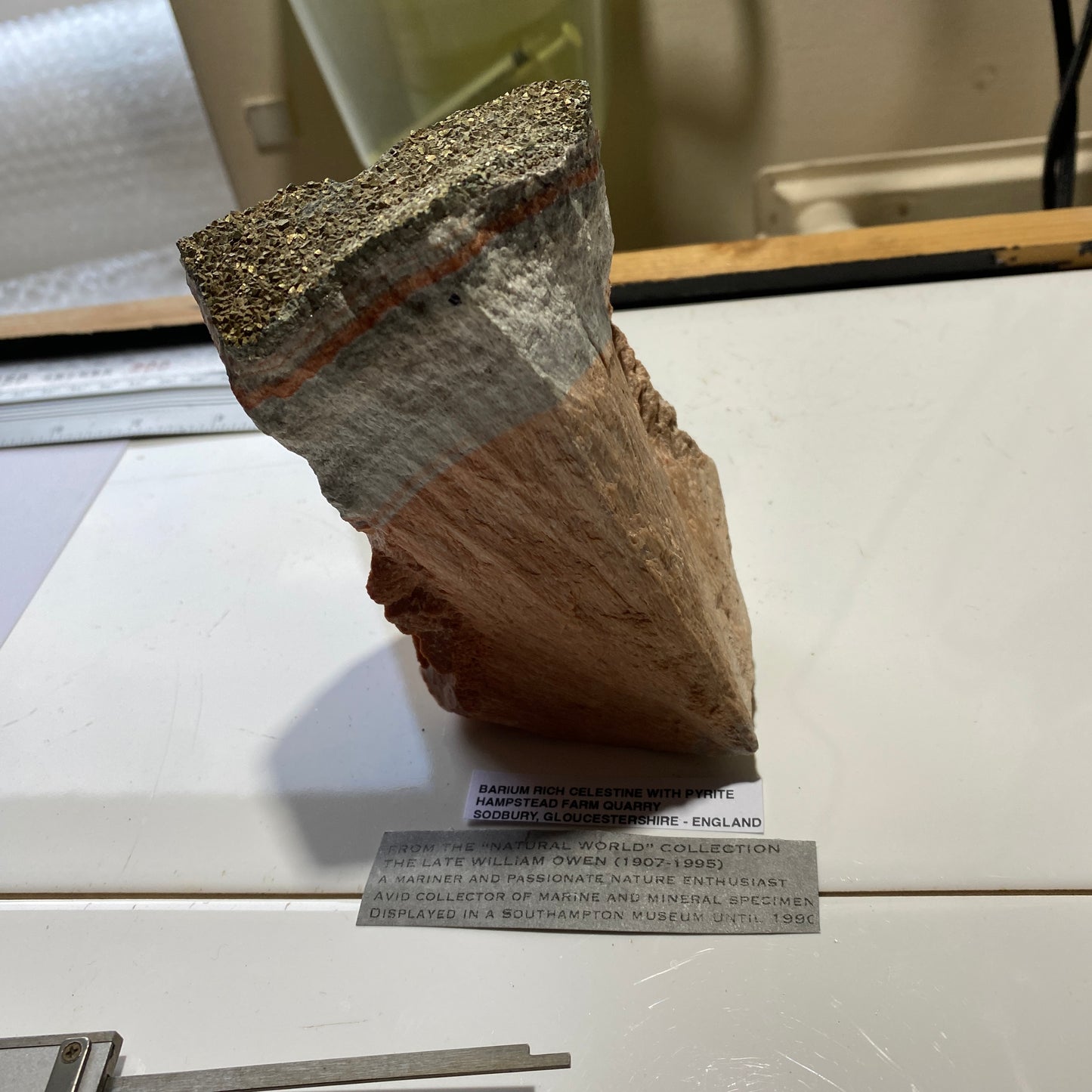 BARIUM-RICH CELESTINE WITH PYRITE SUBSTANTIAL 1057g MF705