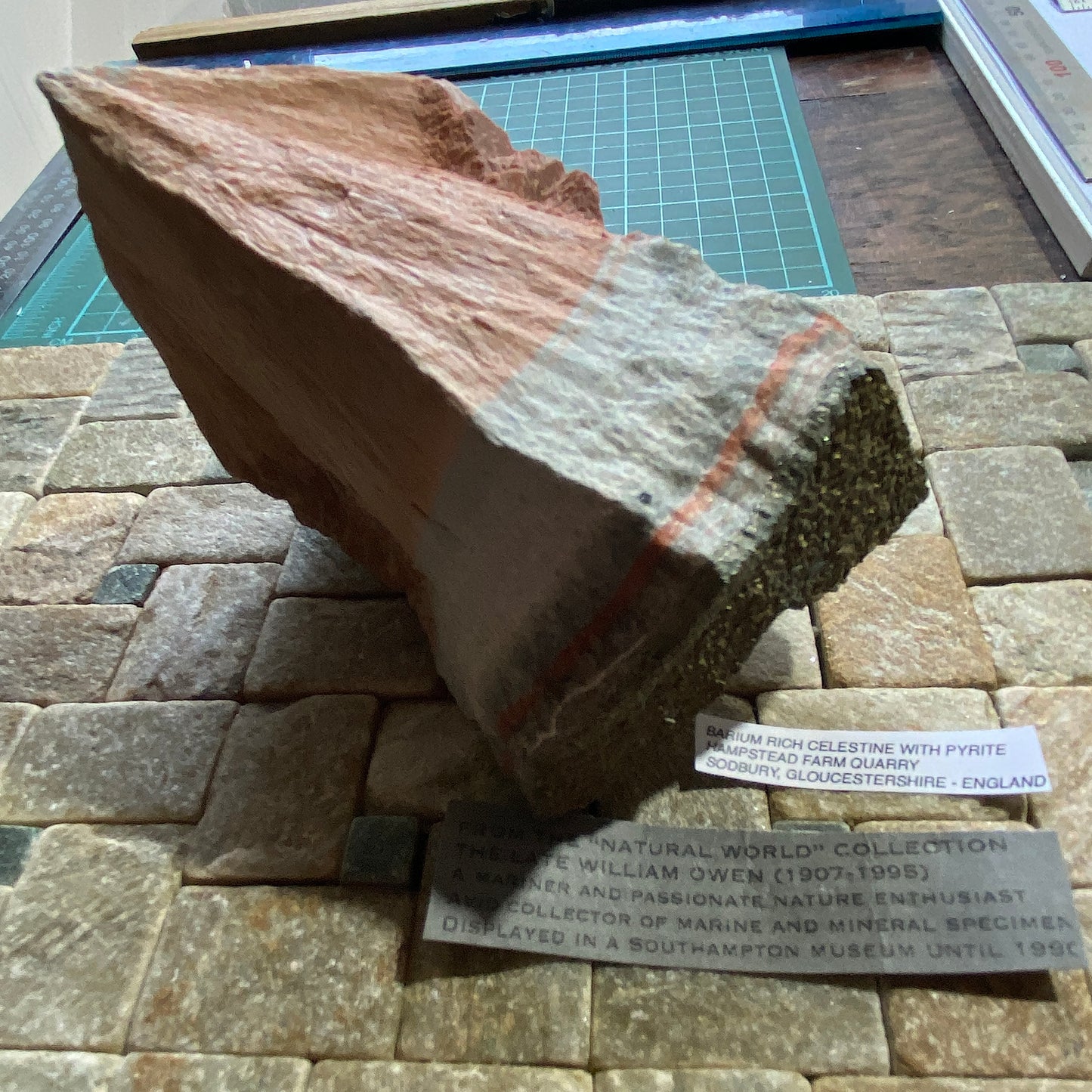 BARIUM-RICH CELESTINE WITH PYRITE SUBSTANTIAL 1057g MF705