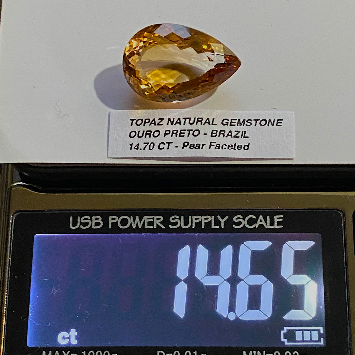 TOPAZ NATURAL GEMSTONE : OUR0 PRETO, MINAS GERAIS, BRAZIL  14.65Ct  MFG4997