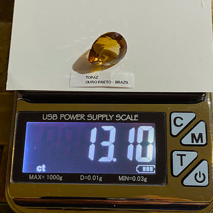 TOPAZ NATURAL MINED GEMSTONE :  OURO PRETO, MINAS GERAIS, BRAZIL 13.10Ct. MFG4998