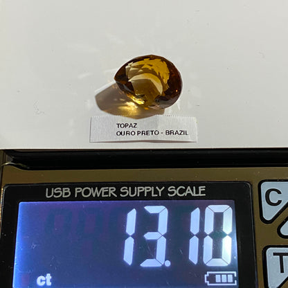 TOPAZ NATURAL MINED GEMSTONE :  OURO PRETO, MINAS GERAIS, BRAZIL 13.10Ct. MFG4998