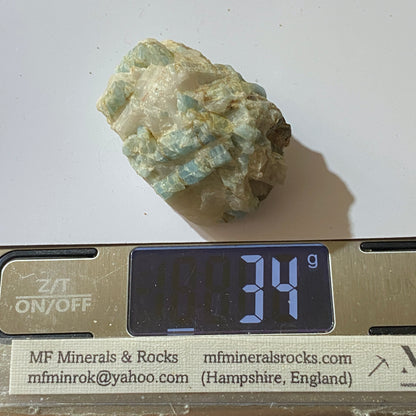 AQUAMARINE BERYL - SHENGUS, GILGIT-BALTISTAN, PAKISTAN  34g MF747