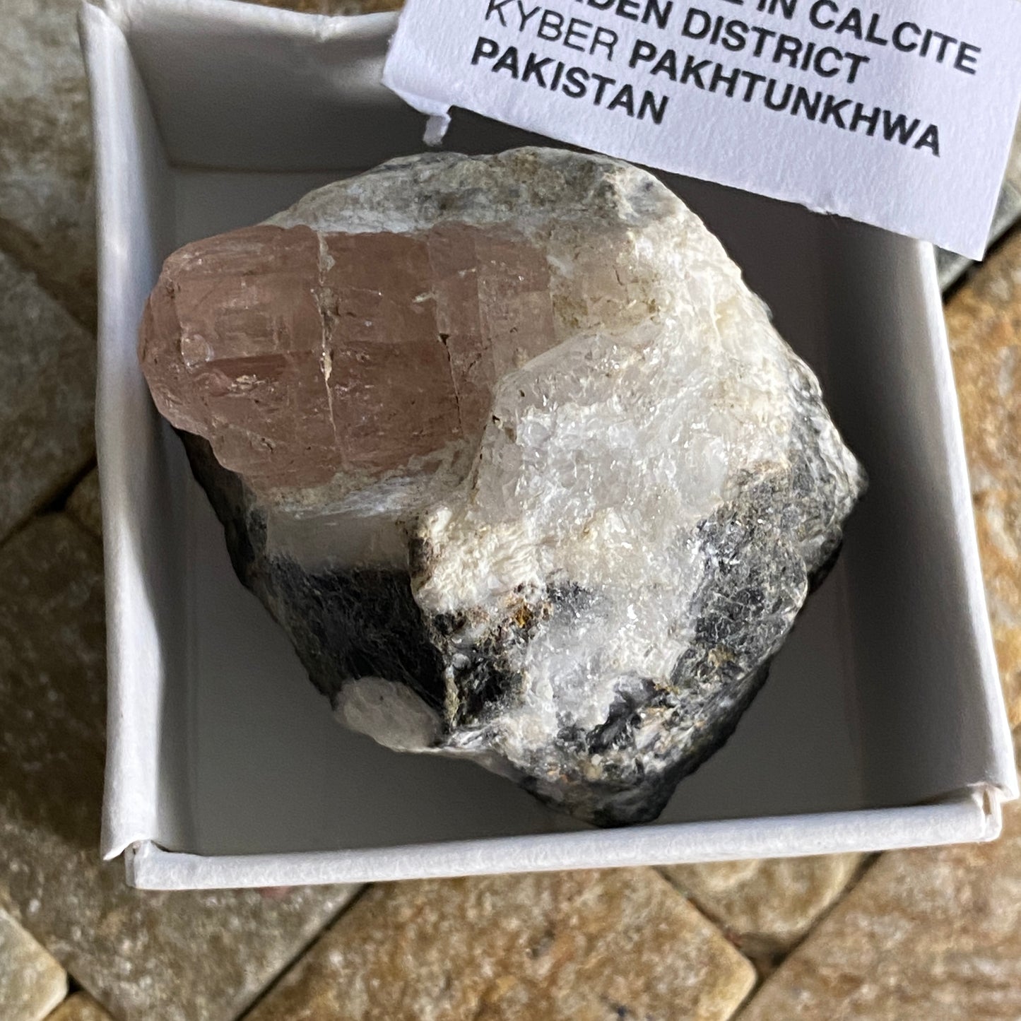 RARE PINK TOPAZ ON CALCITE - KHYBER PAKHTUNKHWA, PAKISTAN. 76g MF3933