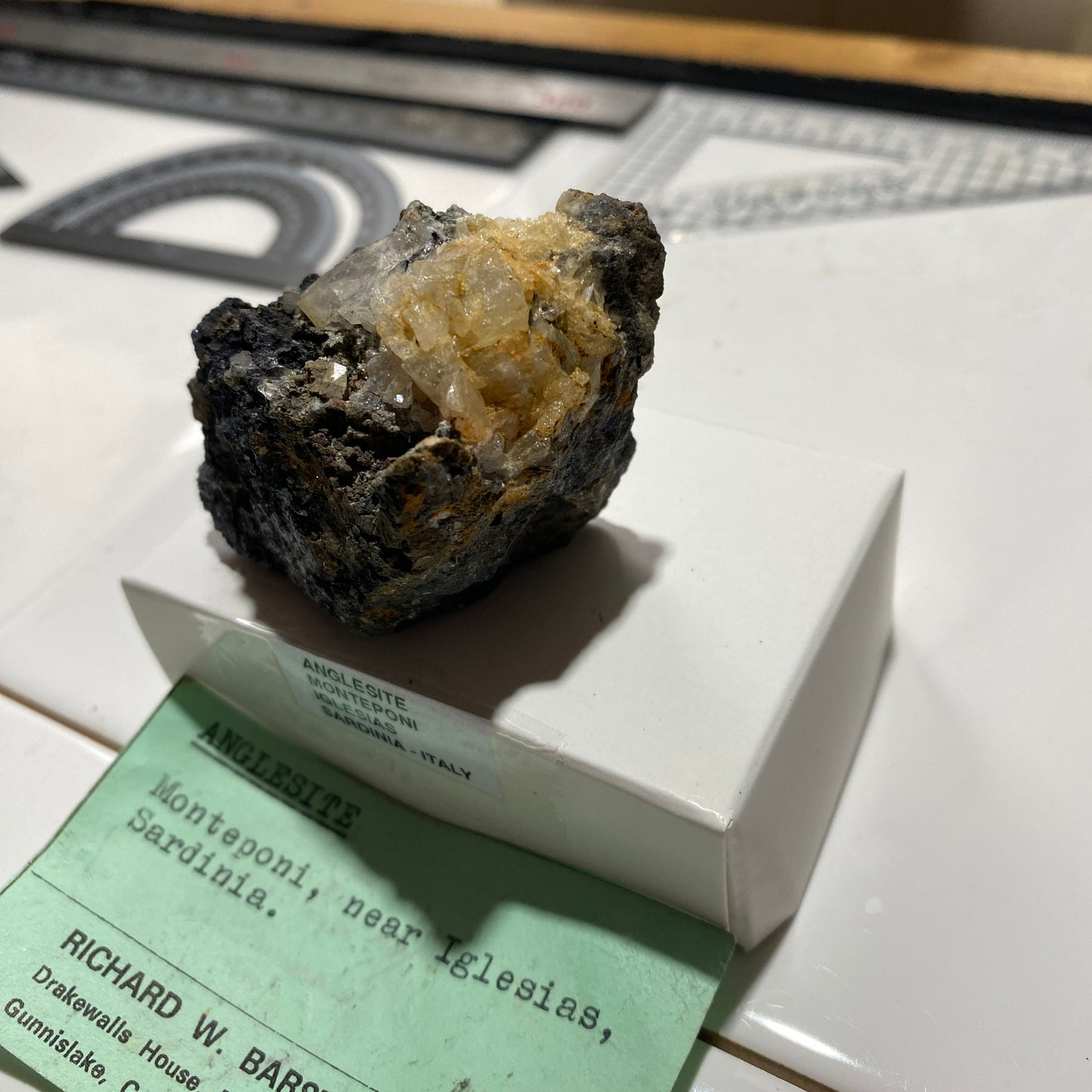 ANGLESITE ON GALENA : MONTEPONI MINE, SARDINIA, ITALY. 179g MF4712