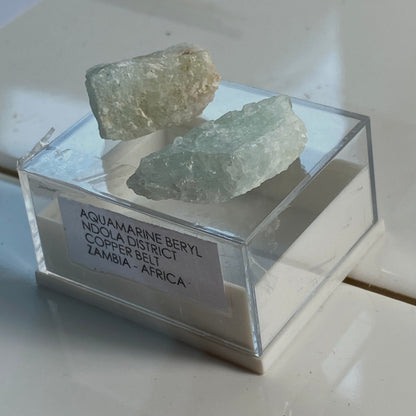 AQUAMARINE BERYL x 2 ROUGH PIECES - NDOLA, ZAMBIA  MF3590