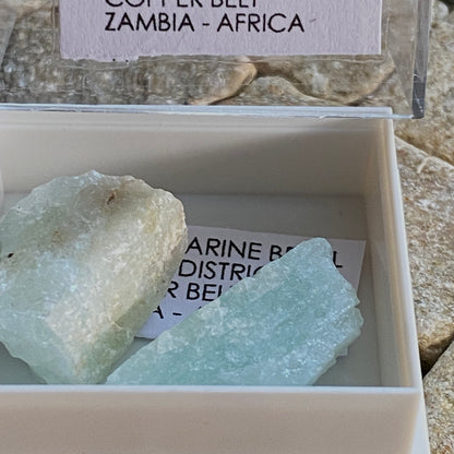 AQUAMARINE BERYL x 2 ROUGH PIECES - NDOLA, ZAMBIA  MF3590