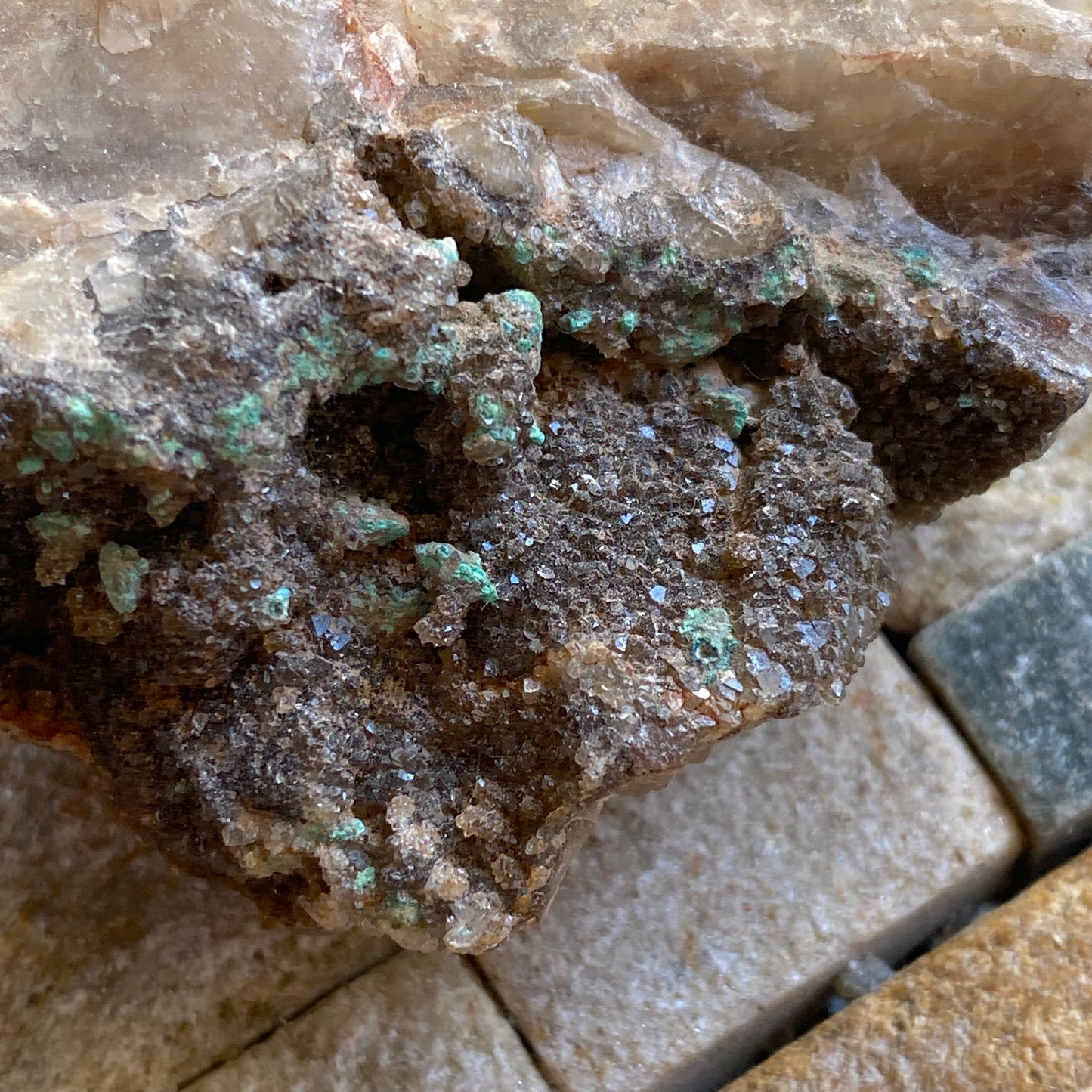 MALACHITE [ETC] ON QUARTZ  - BOTALLACK, CORNWALL, ENGLAND 68g MF297