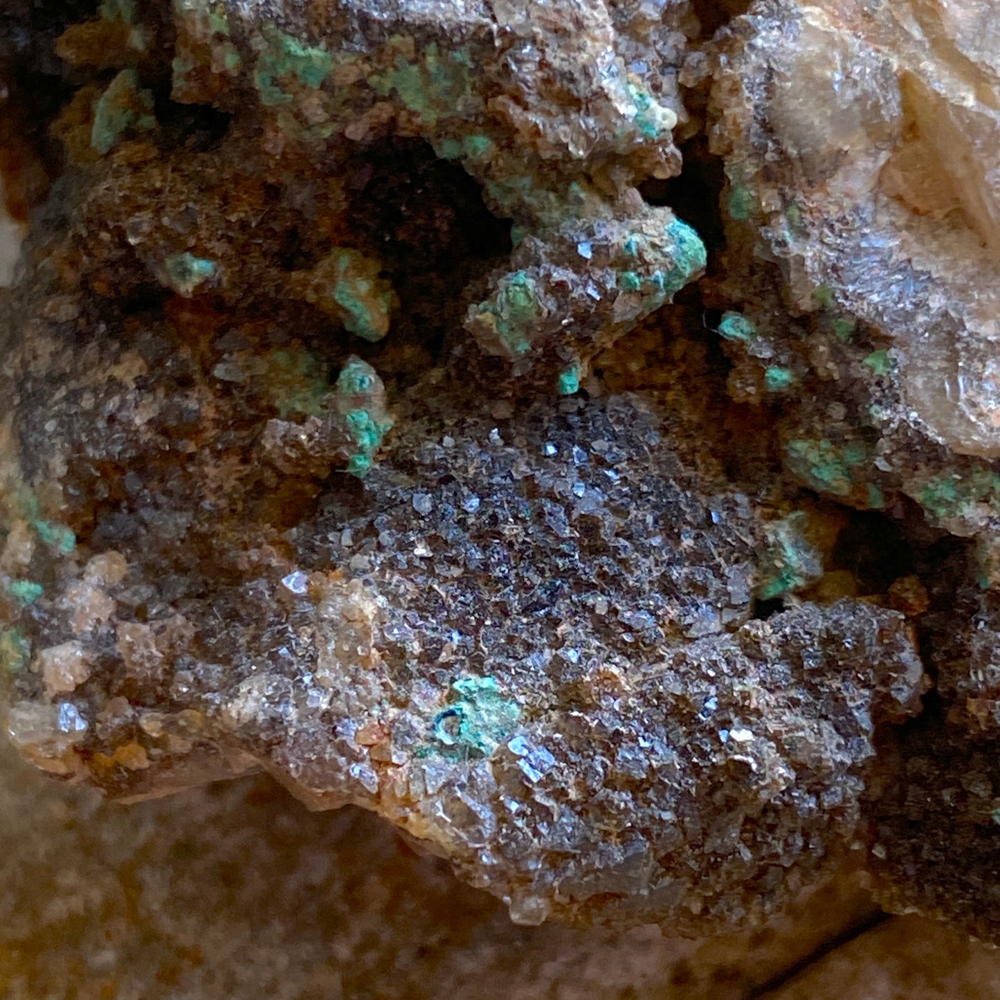 MALACHITE [ETC] ON QUARTZ  - BOTALLACK, CORNWALL, ENGLAND 68g MF297