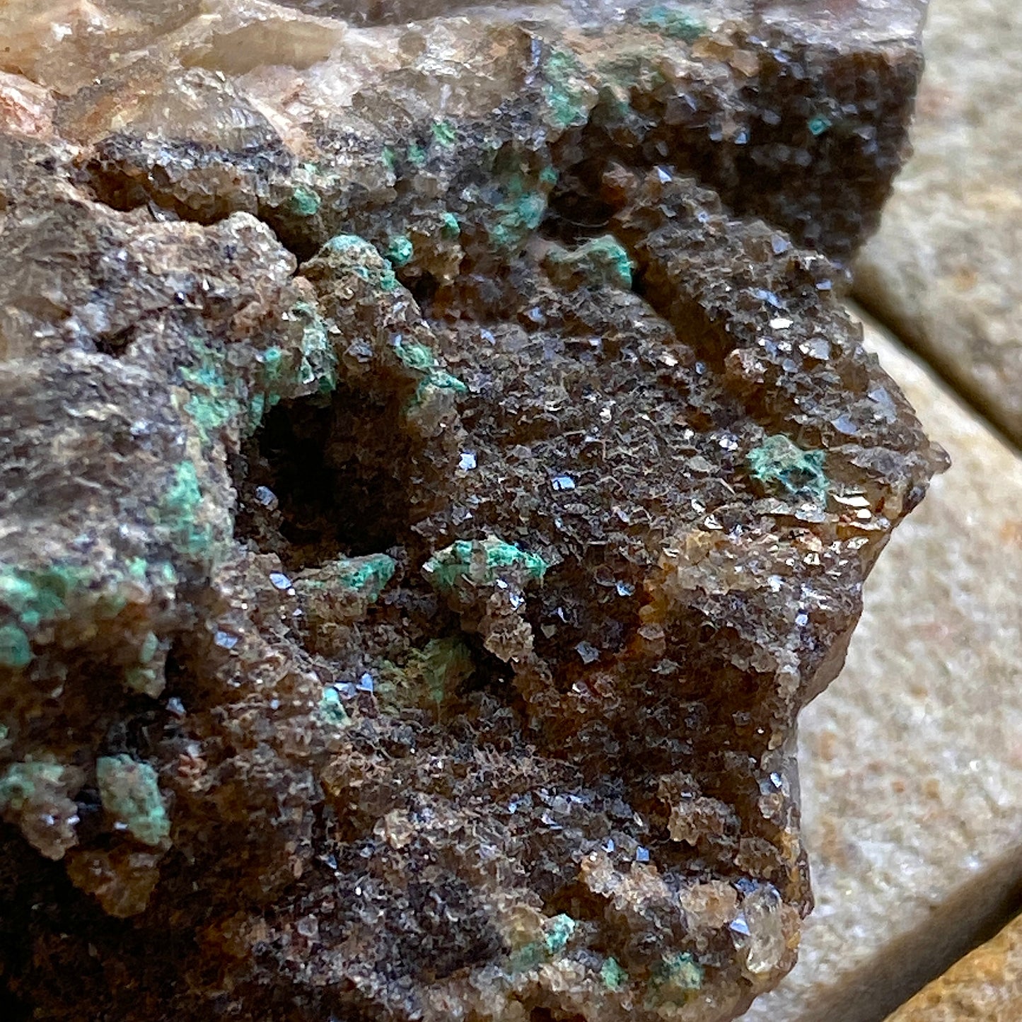 MALACHITE [ETC] ON QUARTZ  - BOTALLACK, CORNWALL, ENGLAND 68g MF297