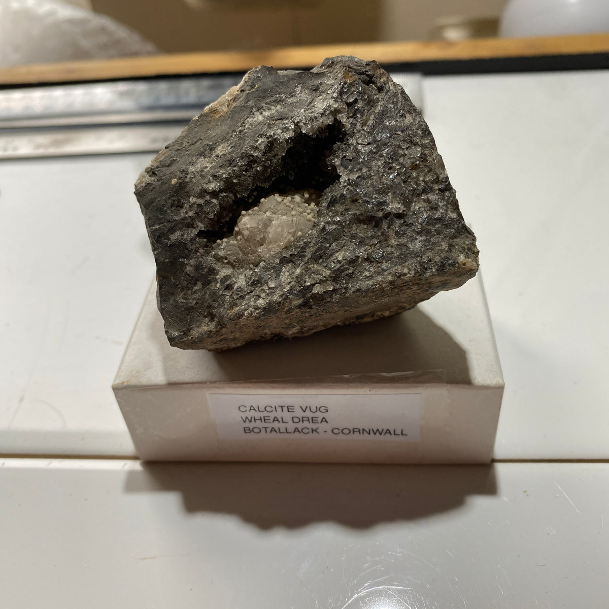CALCITE VUG IN KILLAS MATRIX : WHEAL DREA, BOTALLACK, CORNWALL. 196g MF5382