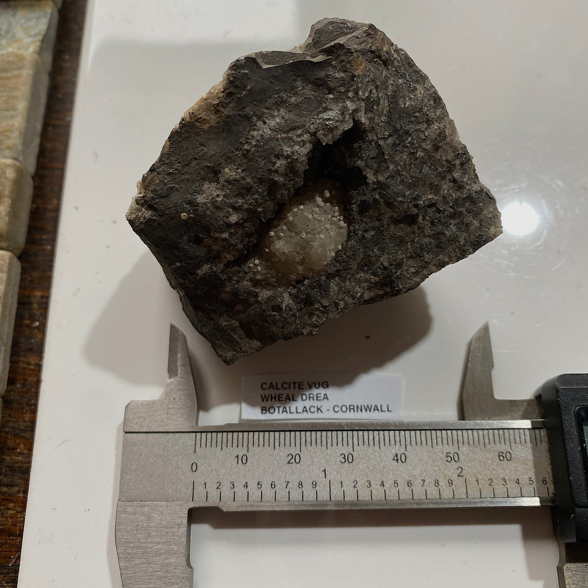CALCITE VUG IN KILLAS MATRIX : WHEAL DREA, BOTALLACK, CORNWALL. 196g MF5382