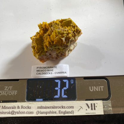 PYROMORPHITE : MEXICO MINE, CALDBECKS, CUMBRIA, ENGLAND 32g. MF5385
