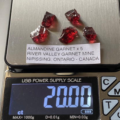 ALMANDINE GARNET x 5 : RIVER VALLEY GARNET MINE, ONTARIO, CANADA 20Ct  MF5387