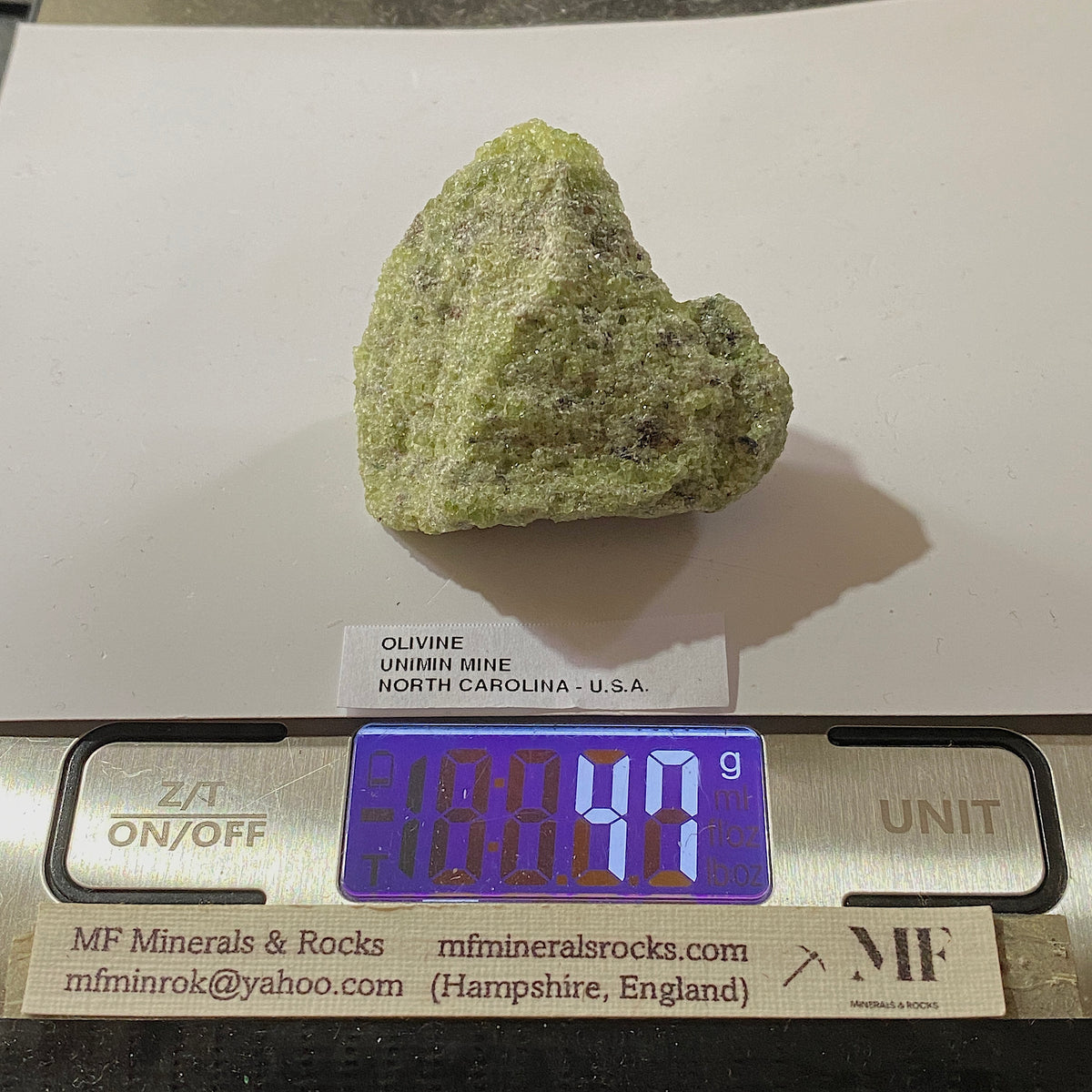 OLIVINE : UNIMIN MINE, YANCY COUNTY, NORTH CAROLINA, U.S.A.  47g. MF5390