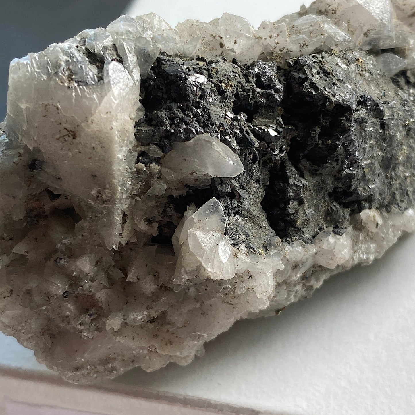 CALCITE WITH TETRAHEDRITE [ETC] , HUINAC MINE, PERU. 175g MF1494