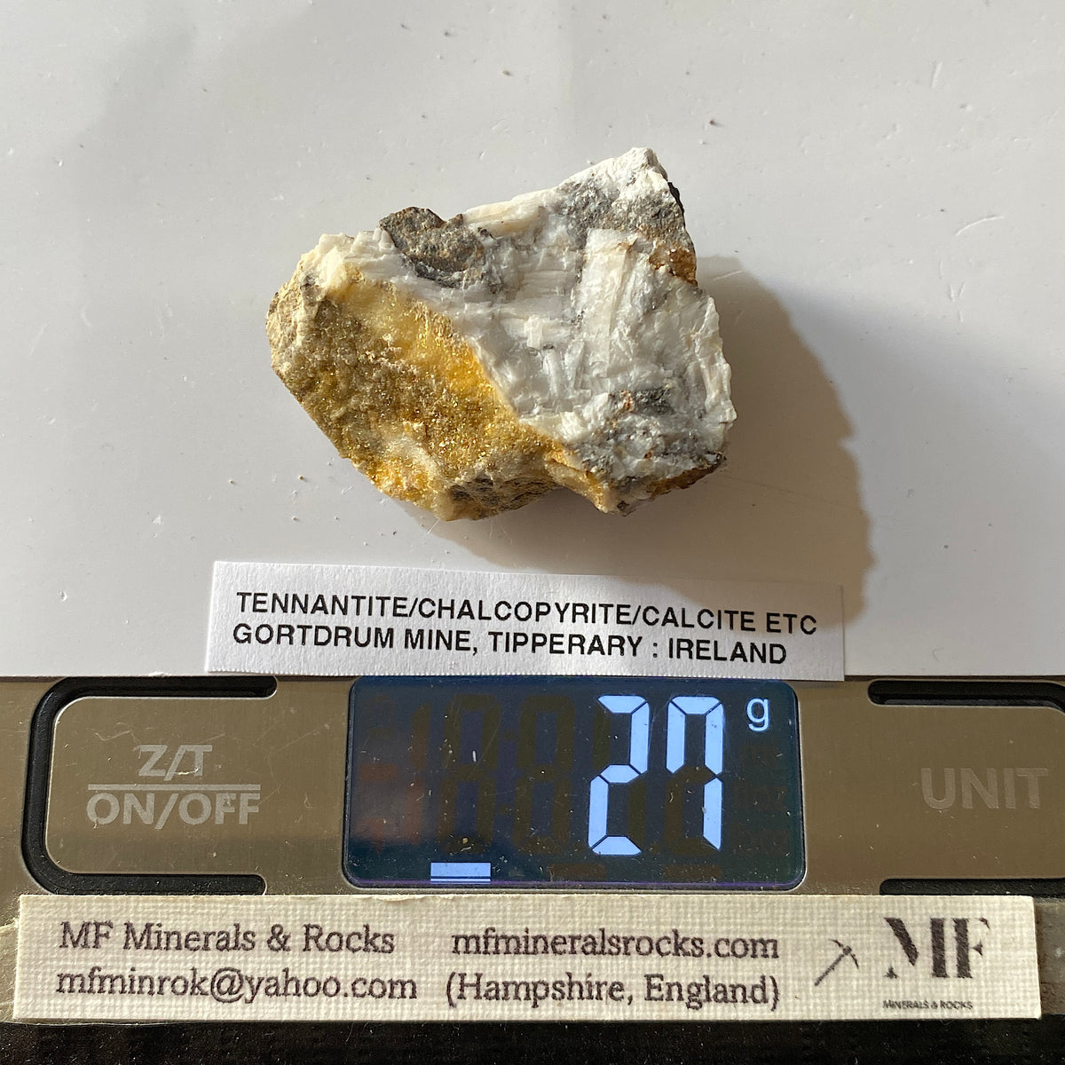 TENNANTITE/CALCITE/CHALCOPYRITE ETC : GORTDRUM MINE, TIPPERARY, IRELAND 27g. MF5395