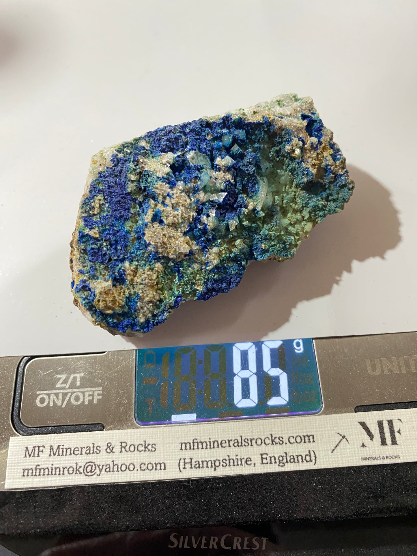 ZINCOLIVENITE /AZURITE [ETC] : DOLYHIR QUARRY, OLD RADNOR, WALES, 85g MF4725