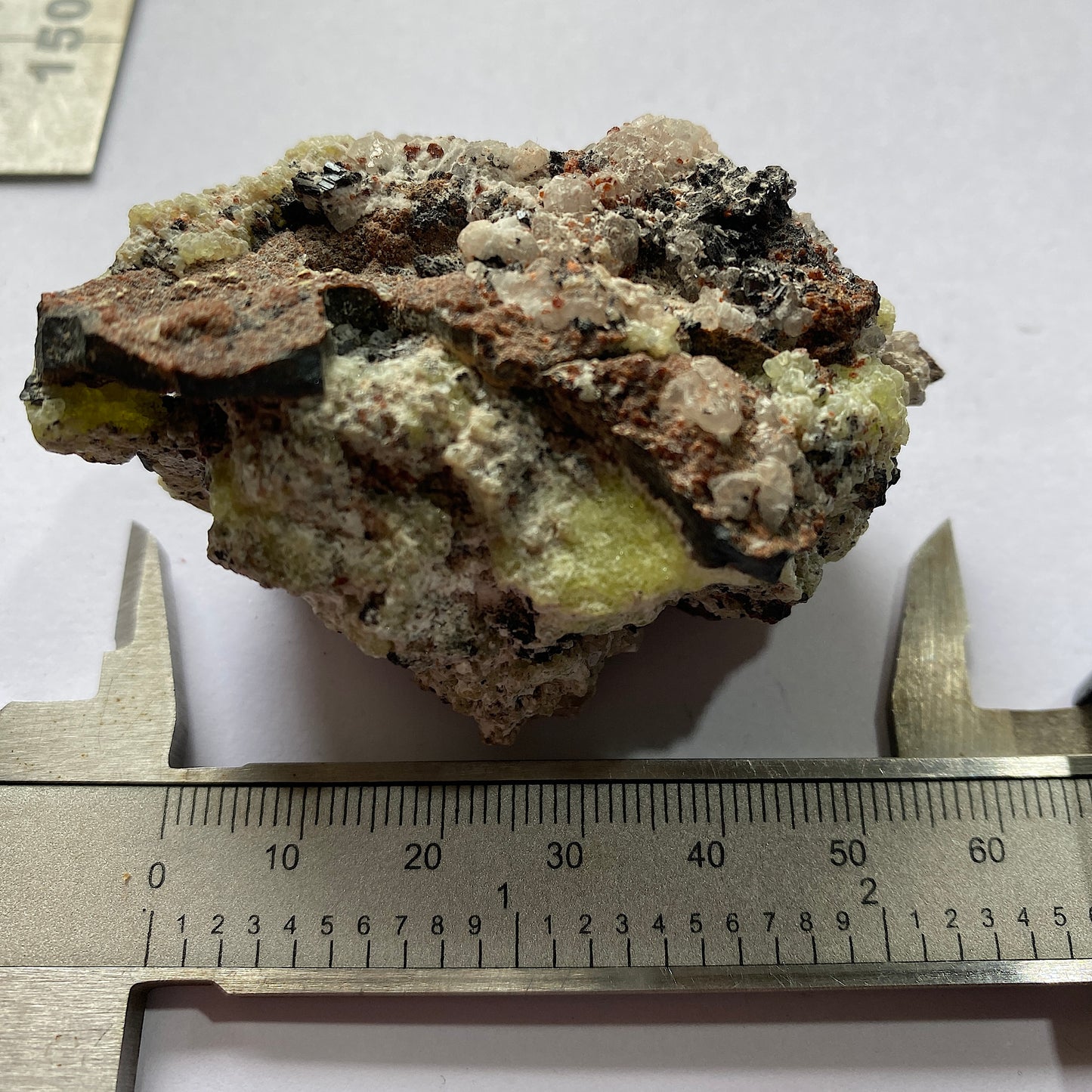 MOTTRAMITE ETC ON CALCITE - TSUMEB MINE, OSHIKOTO, NAMIBIA 110g MF830