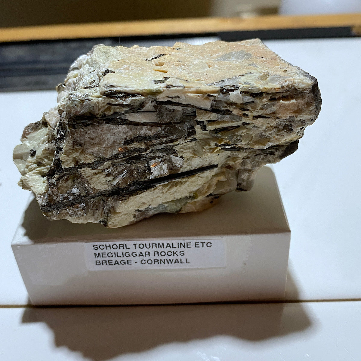 SCHORL TOURMALINE [ETC] IN ORTHOCLASE : MEGILIGGAR ROCKS, BREAGE, CORNWALL 210g. MF5397