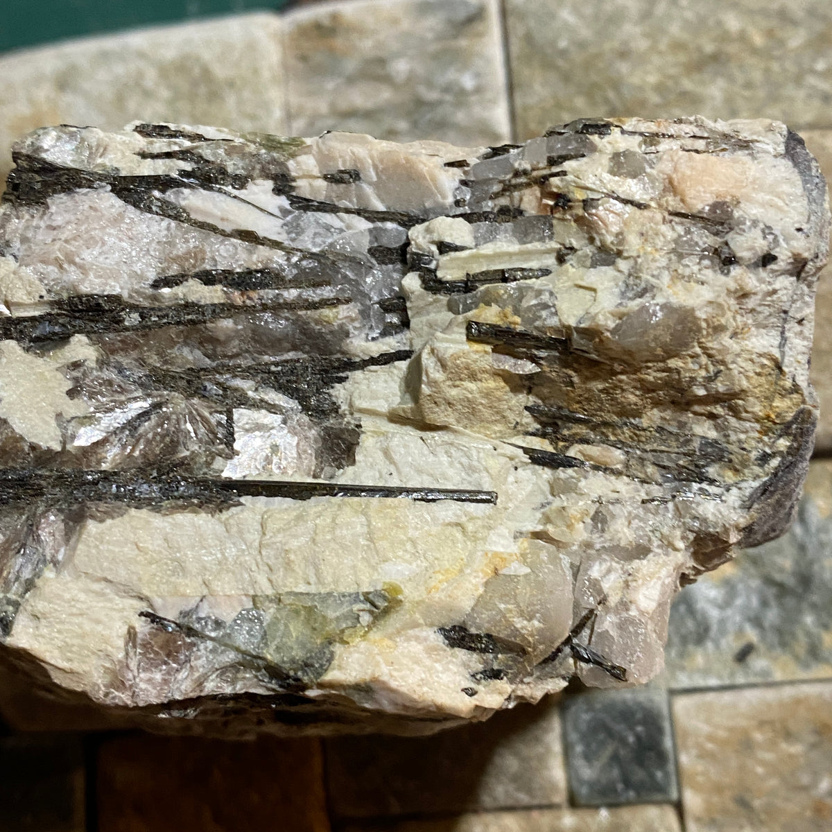 SCHORL TOURMALINE [ETC] IN ORTHOCLASE : MEGILIGGAR ROCKS, BREAGE, CORNWALL 210g. MF5397