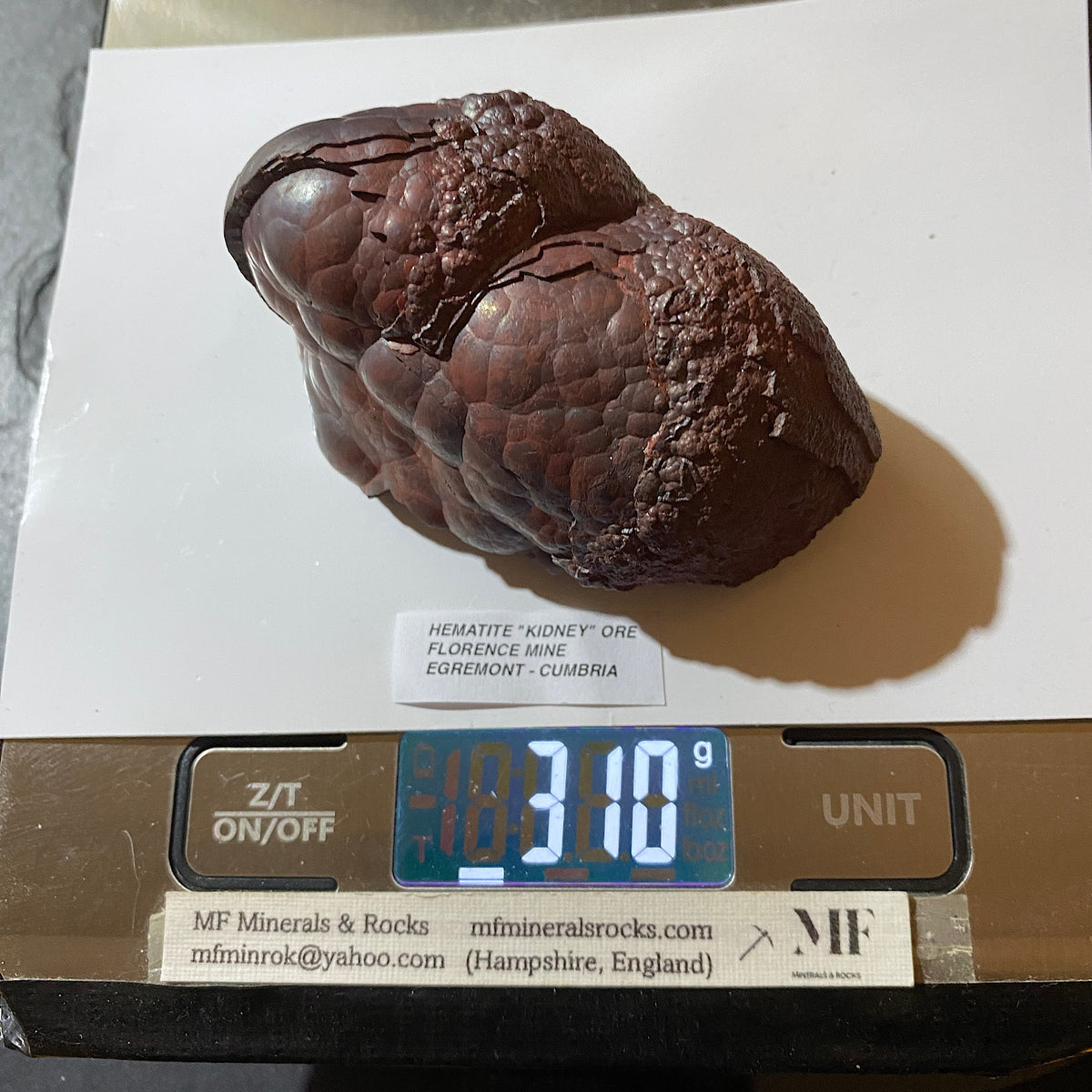 HEMATITE "KIDNEY" IRON ORE : FLORENCE MINE, EGREMONT, CUMBRIA  310g MF5399