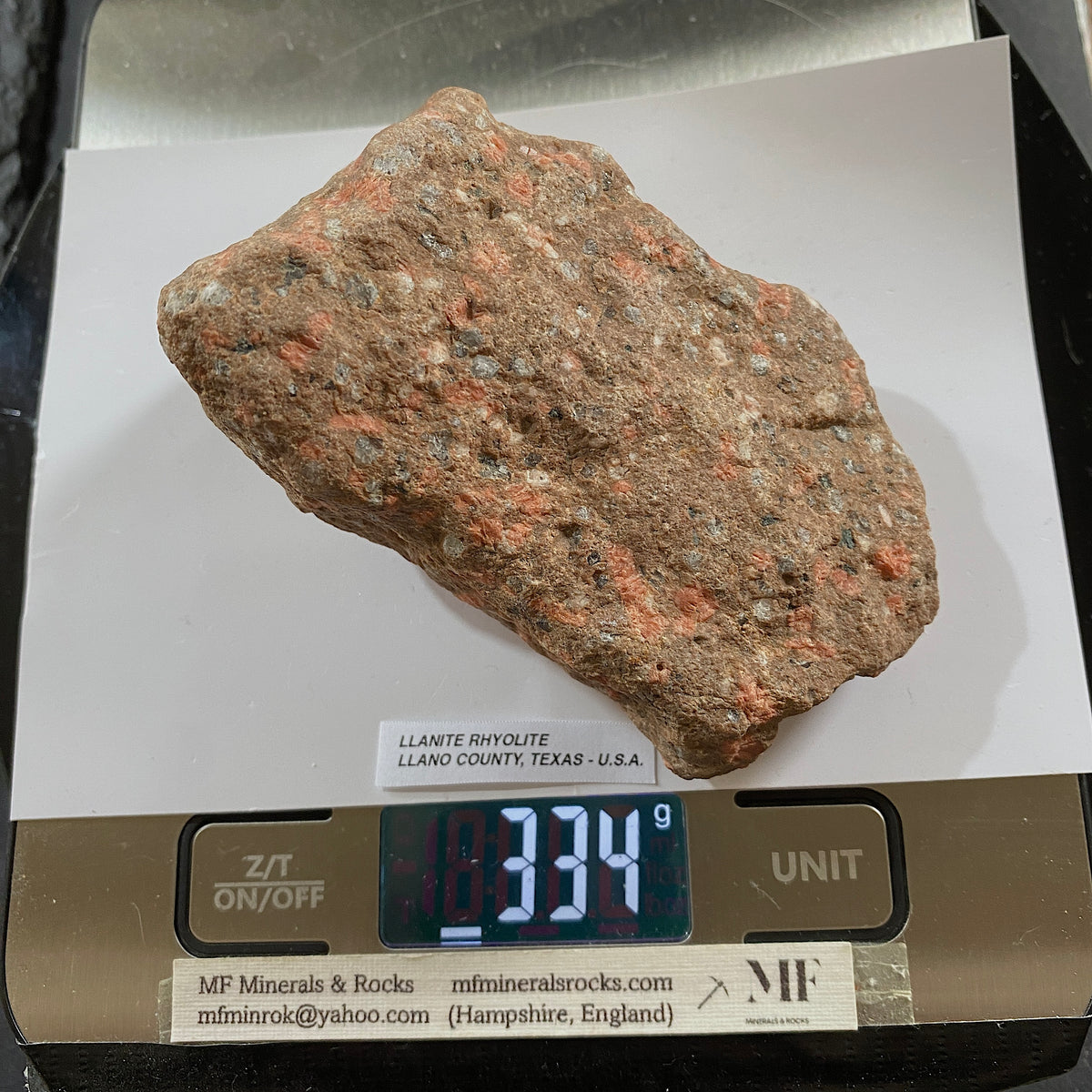 LLANITE RHYOLITE : LLANO COUNTY, TEXAS, U.S.A.  334g. MF5400