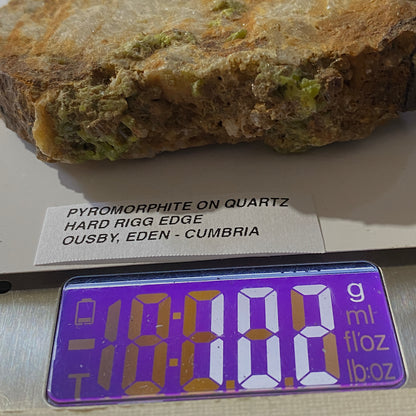 PYROMORPHITE ON QUARTZ : HARD RIGG EDGE, OUSBY, EDEN, CUMBRIA 102g MF5402