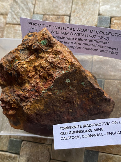 TORBERNITE CRYSTALS [RADIOACTIVE] ON LIMONITE  : OLD GUNNISLAKE MINE, CORNWALL  213g MF4732