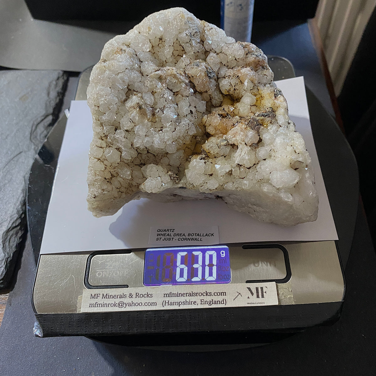 QUARTZ CRYSTAL ASSEMBLAGE : WHEAL DREA, BOTALLACK, CORNWALL. 630g MF5404
