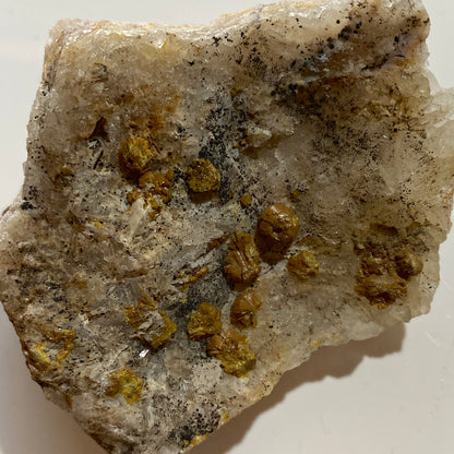 MIMETITE ON QUARTZ : DRY GILL MINE, CALDBECK, ALLERDALE, CUMBRIA  174g MF5414