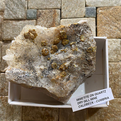 MIMETITE ON QUARTZ : DRY GILL MINE, CALDBECK, ALLERDALE, CUMBRIA  174g MF5414