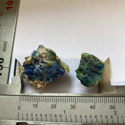 AZURITE ETC - TING TANG MINE, CARHARRACK, CORNWALL 2 SPECIMENS 14g vMF1972