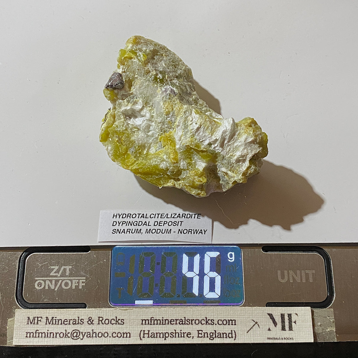 HYDROTALCITE/LIZARDITE : DYPINGDAL DEPOSIT, SNARUM, MODUM, NORWAY  46g MF5426