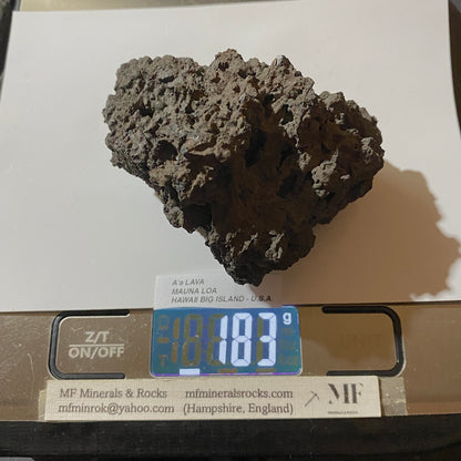 A'a LAVA FROM MAUNA LOA, THE BIG ISLAND, HAWAII,  183g MF5428