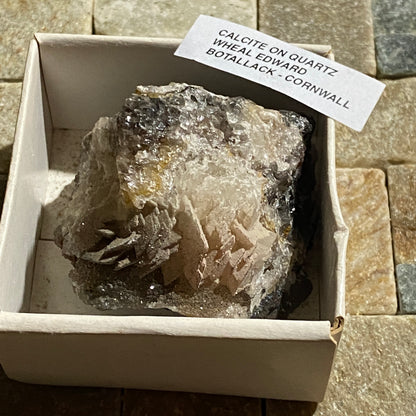 CALCITE ON QUARTZ : WHEAL EDWARD, BOTALLACK, ST JUST, CORNWALL,  79g MF5429