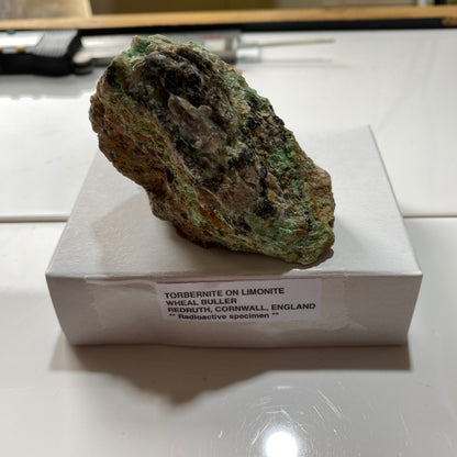 TORBERNITE [ Radioactive] ON LIMONITE - WHEAL BULLER, REDRUTH, CORNWALL, ENGLAND