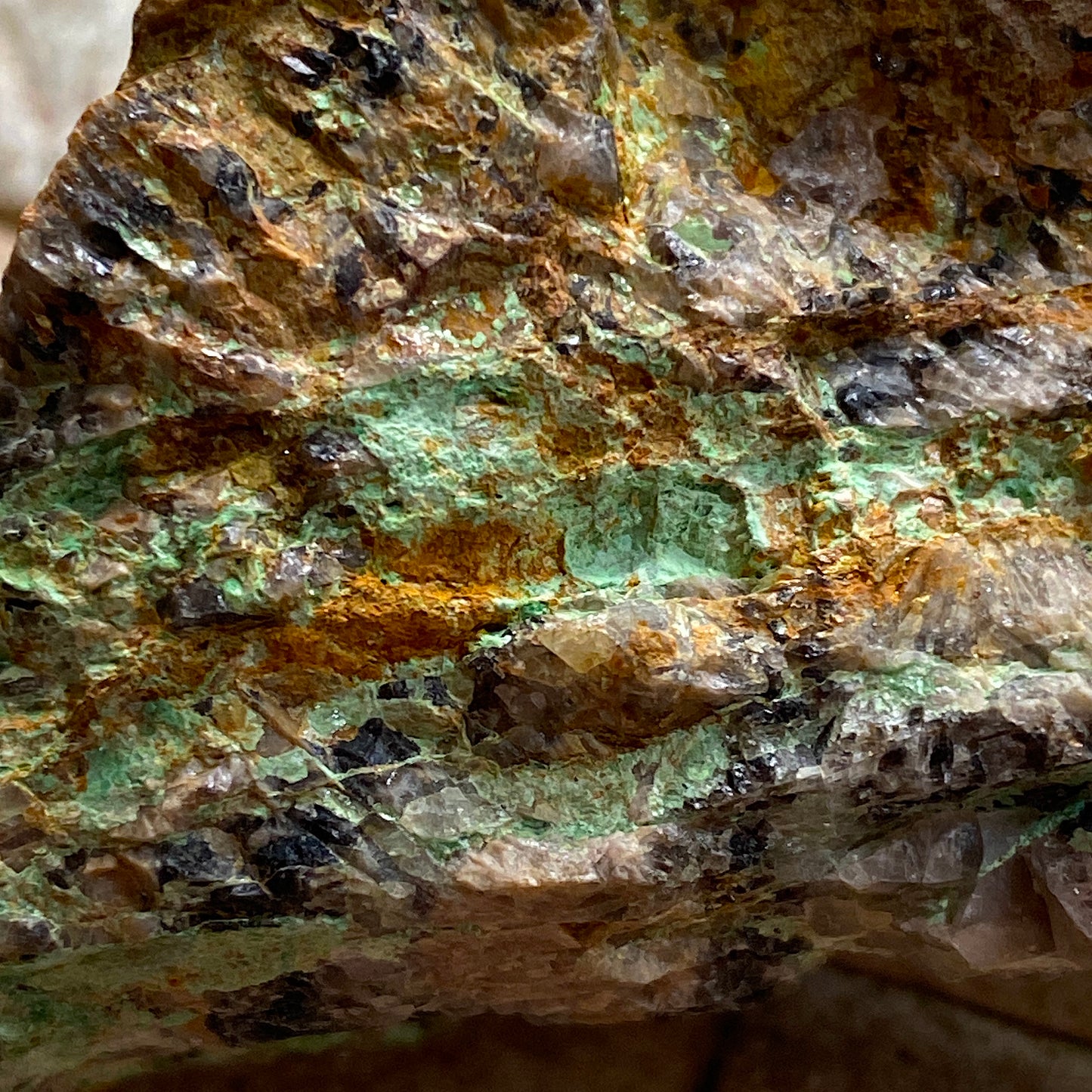 TORBERNITE [ Radioactive] ON LIMONITE - WHEAL BULLER, REDRUTH, CORNWALL, ENGLAND