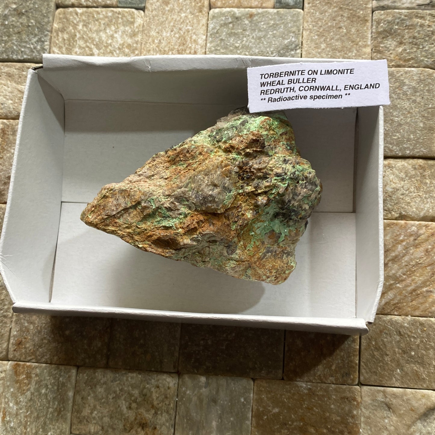 TORBERNITE [ Radioactive] ON LIMONITE - WHEAL BULLER, REDRUTH, CORNWALL, ENGLAND