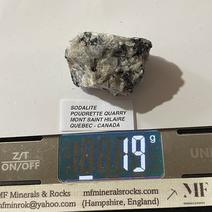 SODALITE : POUDRETTE QUARRY, MOUNT SAINT HILAIRE, QUEBEC, CANADA 19g MF5446