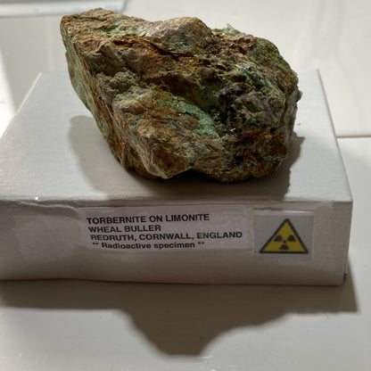 TORBERNITE [ Radioactive] ON LIMONITE - WHEAL BULLER, REDRUTH, CORNWALL, ENGLAND