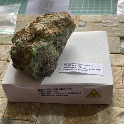 TORBERNITE [ Radioactive] ON LIMONITE - WHEAL BULLER, REDRUTH, CORNWALL, ENGLAND