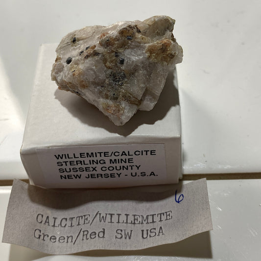 WILLEMITE & CALCITE : STERLING MINE, SUSSEX COUNTY, NEW JERSEY, U.S.A. 19g. MF5448