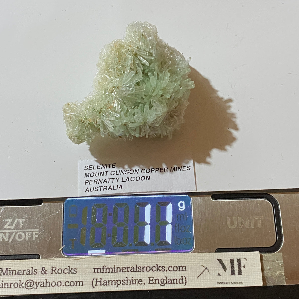 GREEN SELENITE UNIQUE TO PERNATTY LAGOON, AUSTRALIA 11g MF5433