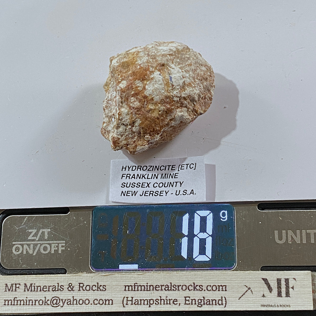 HYDROZINCITE [ETC] : FRANKLIN MINE, SUSSEX COUNTY, NEW JERSEY, U.S.A.  18g MF5451