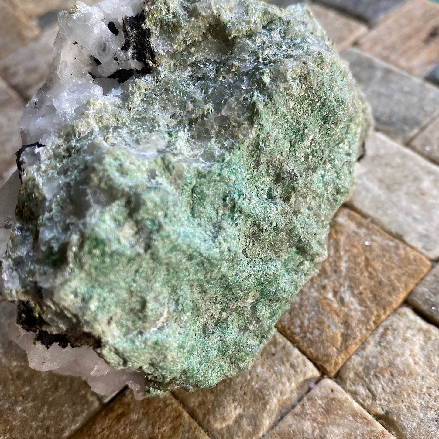 BORNITE & QUARTZ ON FUCHSITE - MESSINI MINE, SOUTH AFRICA