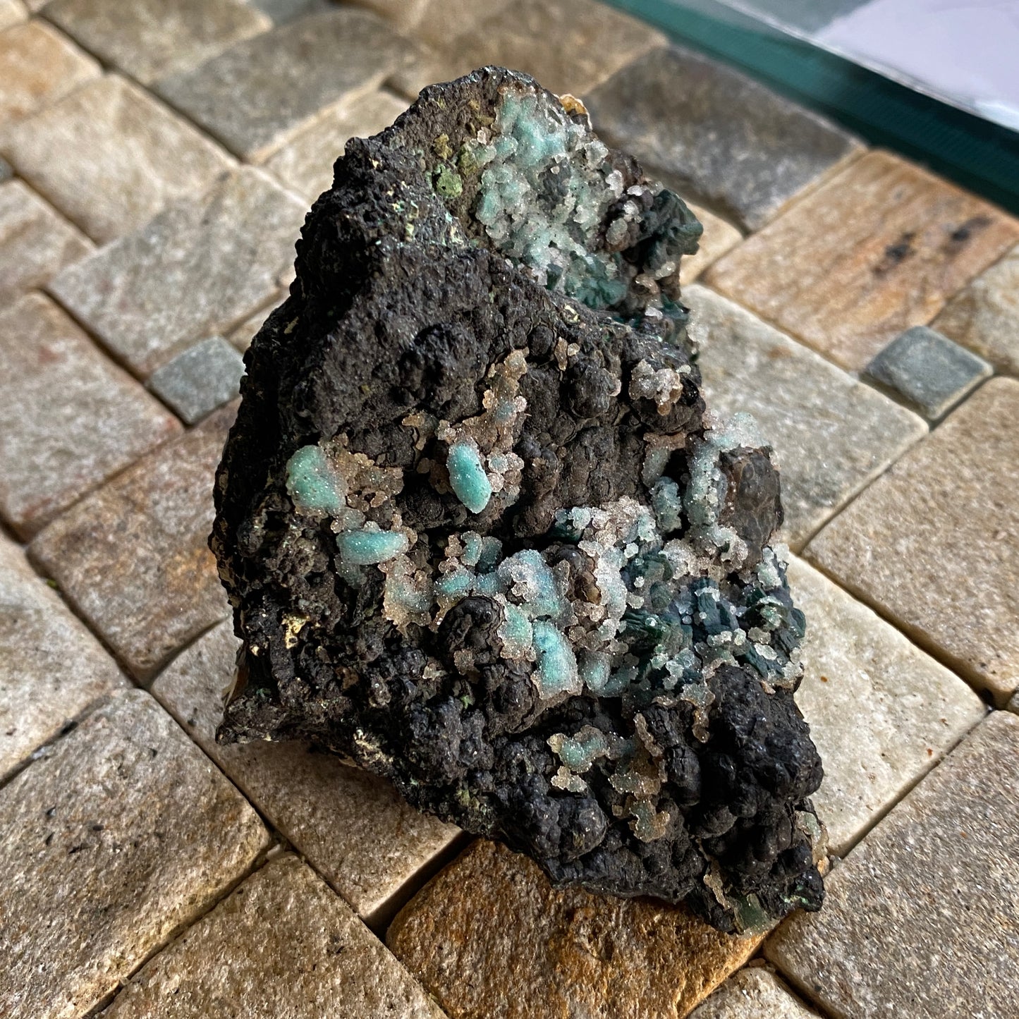 ROSASITE ON BLACK MANGANESE OXIDE MATRIX - OJUELA MINE, MEXICO  53g. MF2169