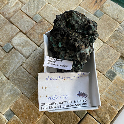 ROSASITE ON BLACK MANGANESE OXIDE MATRIX - OJUELA MINE, MEXICO  53g. MF2169