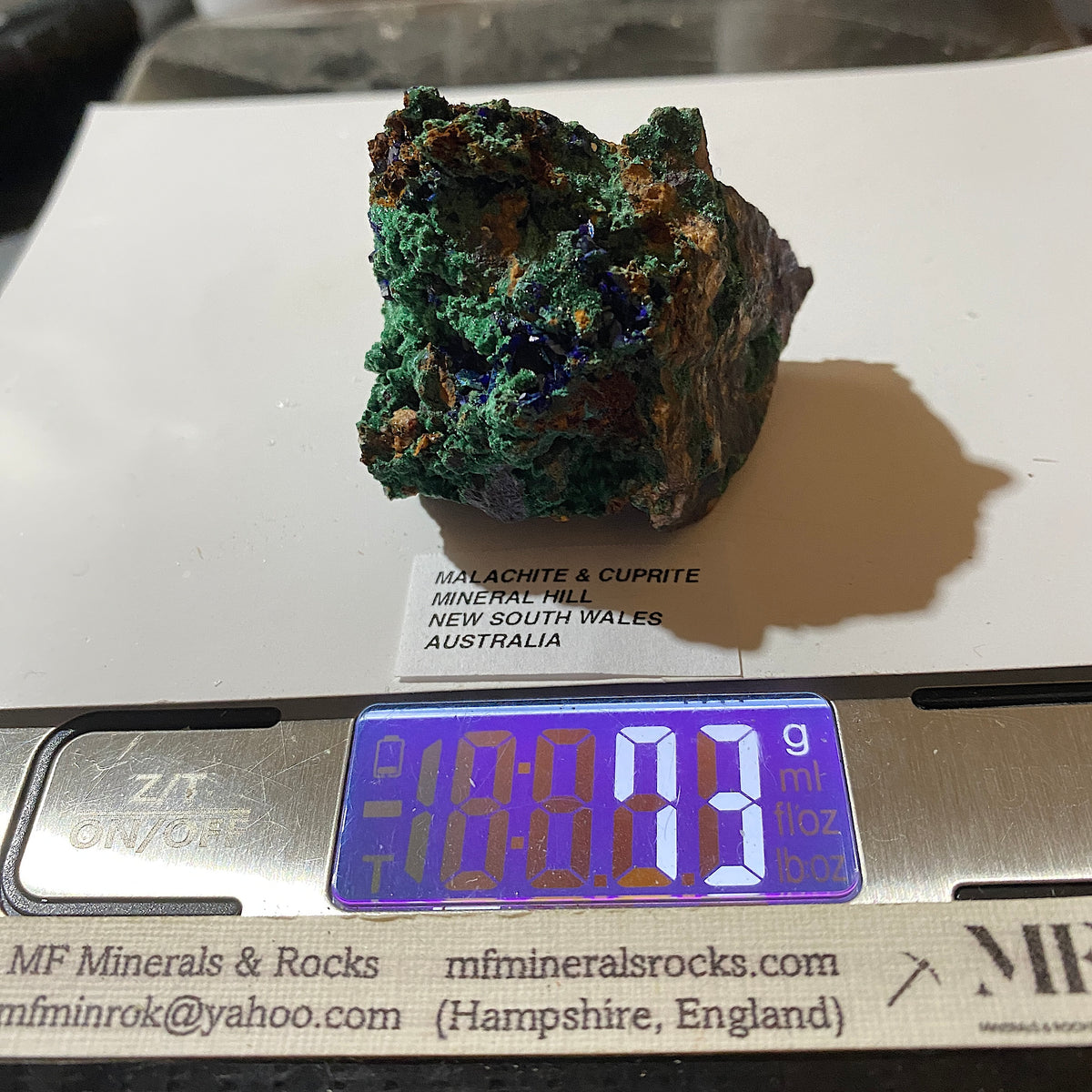 MALACHITE WITH CUPRITE : MINERAL HILL, CONDOBOLIN, N.S.W.  AUSTRALIA  73g MF5443