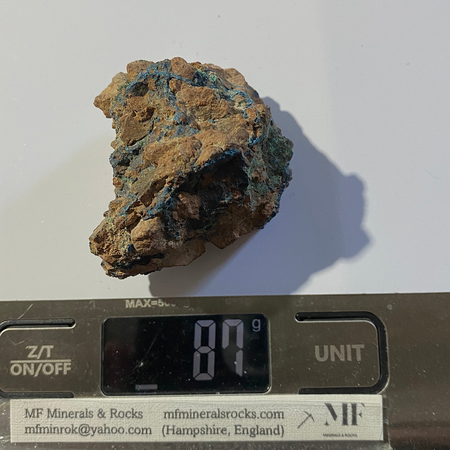 AZURITE WITH MALACHITE - TSUMEB MINE, OSHIKOTO, NAMIBIA, AFRICA 87g MF916