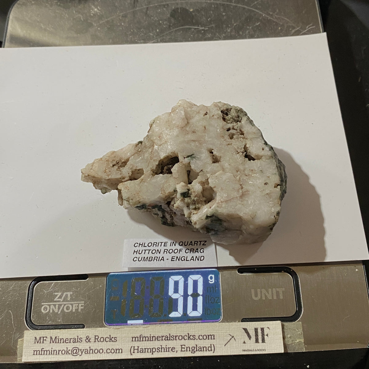 CHLORITE IN QUARTZ : HUTTON ROOF CRAG, CUMBRIA, ENGLAND 90g MF5471